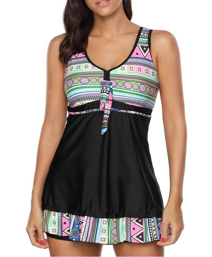 Printed Open Back Padded Swimdress and Shorts